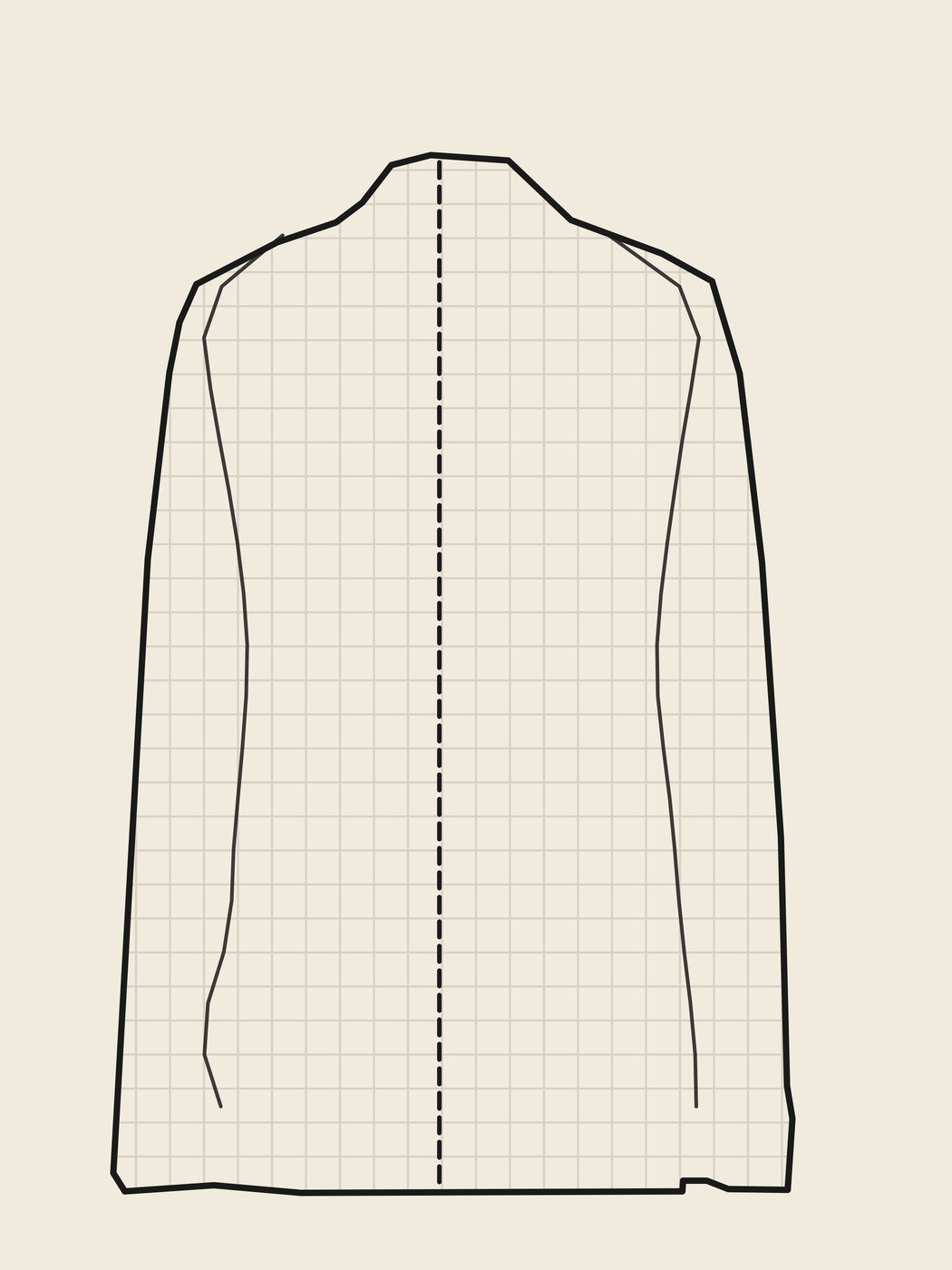 Jacket back panel cut on the straight grain